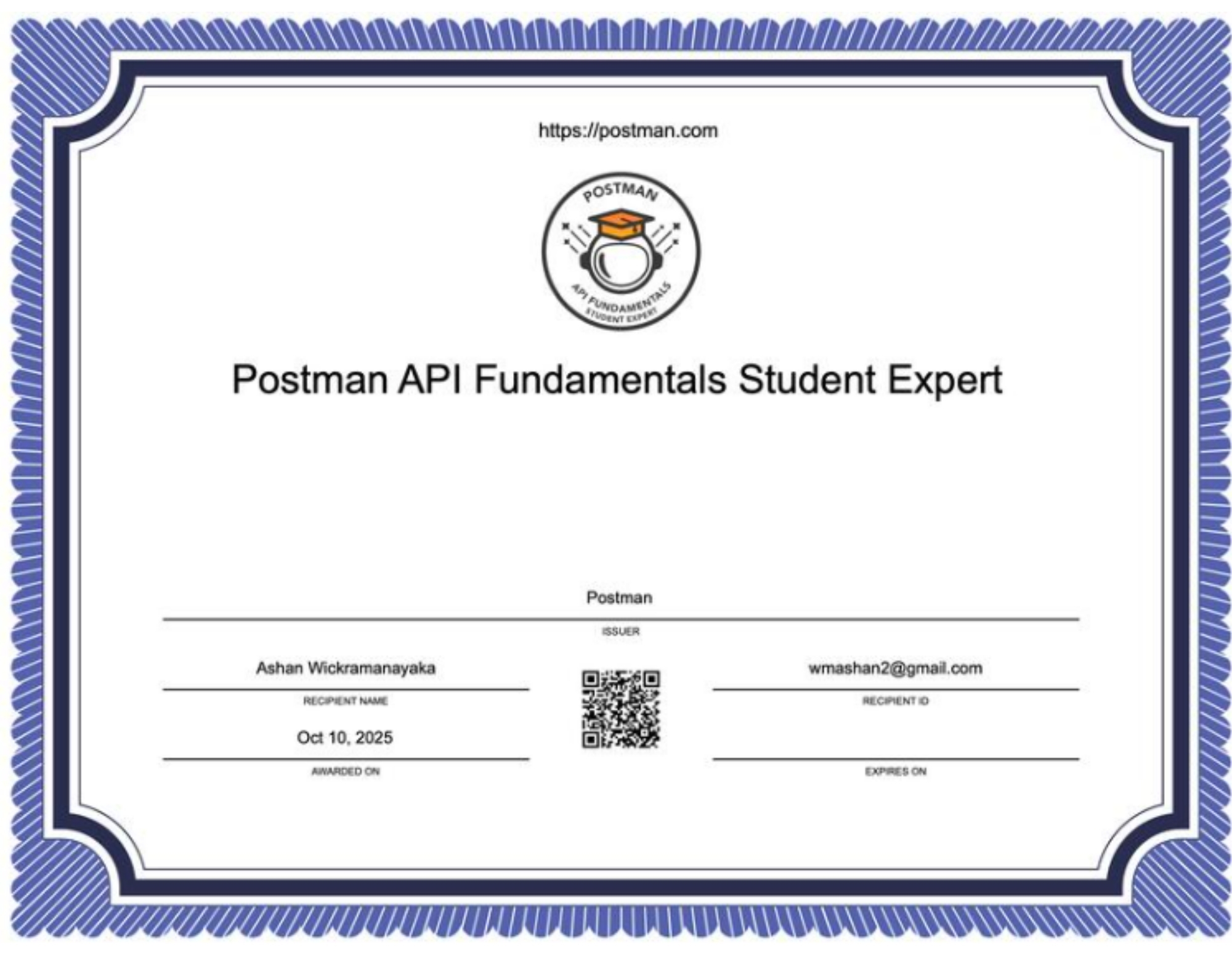 Postman API Fundamentals Student Expert Certificate