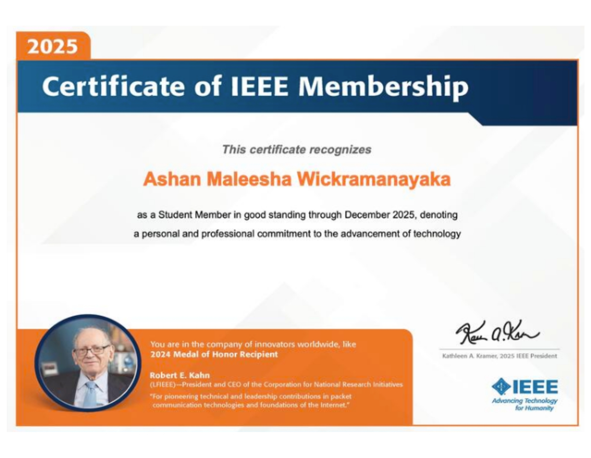 Certificate of IEEE Membership 2025