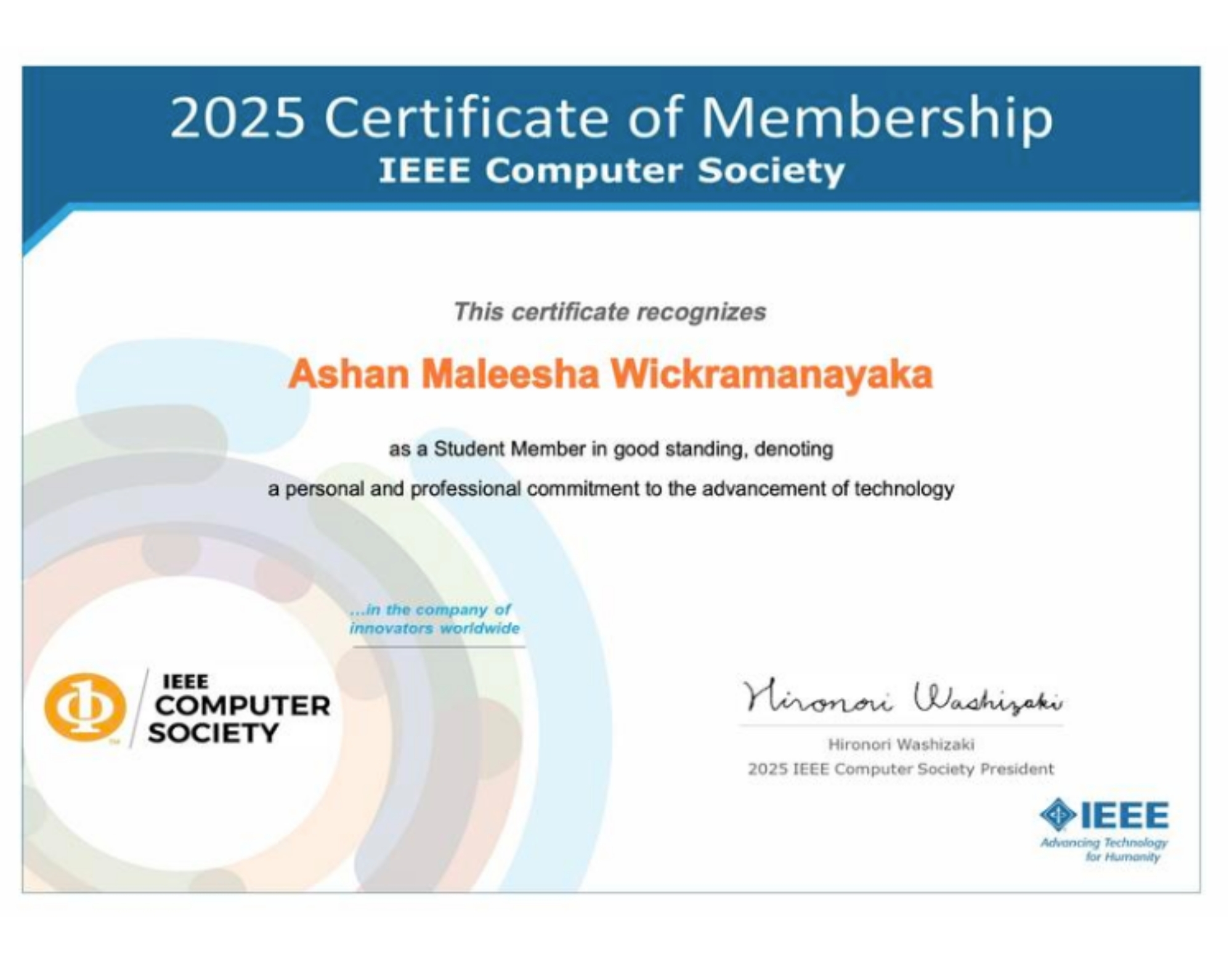 2025 Certificate of Membership - IEEE Computer Society