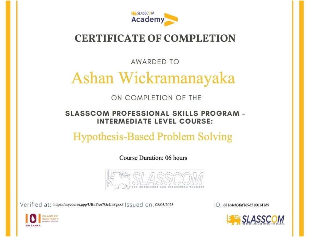 SLASSCOM Problem Solving Certificate