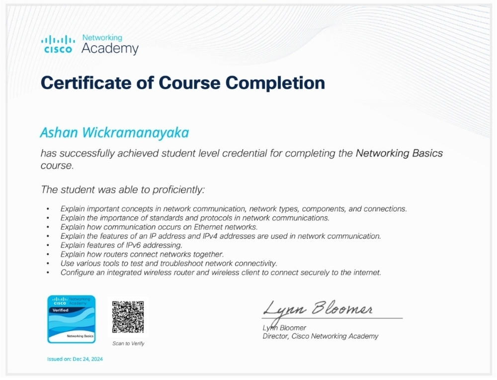 Cisco Networking Basics Certificate
